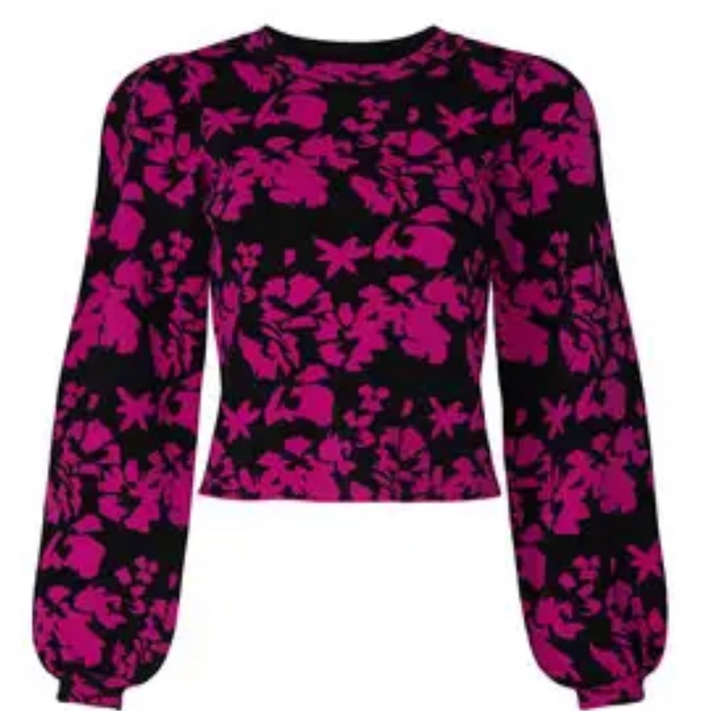 Milly Dark Pink/Purple Black Floral Sweater Top
